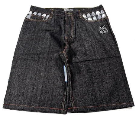 Men's High-waisted retro straight denim shorts summer large size loose clown print design casual wide-leg mid-length pants y2k denim shorts