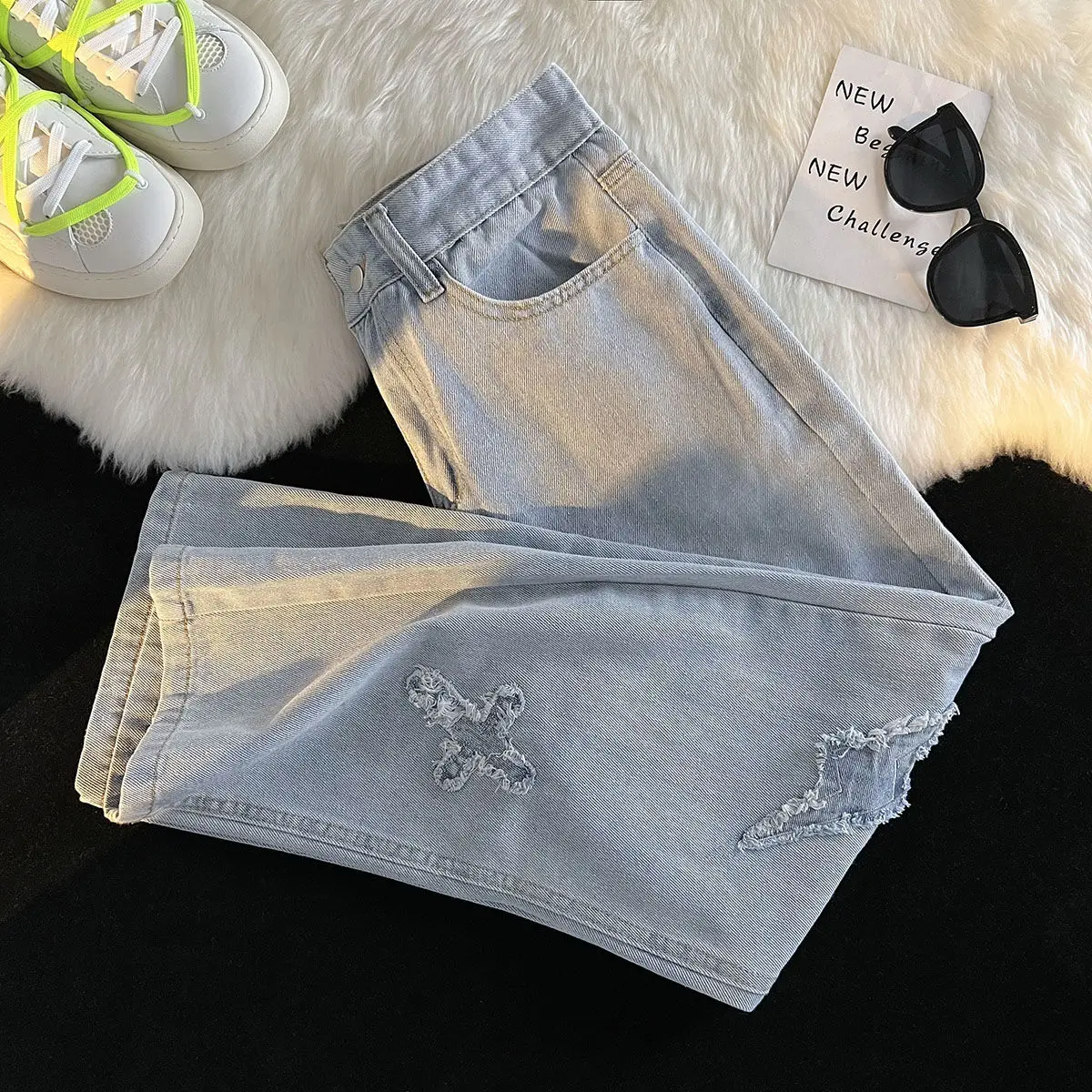 European and American vibe style pants high street fashion ins raw edge cross jeans design niche micro-flared pants for men y2k