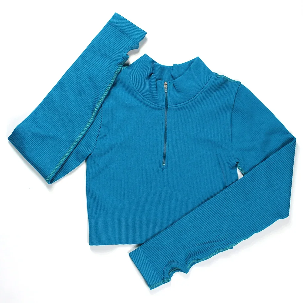 LANTECH Women Workout Sportswear Long Sleeve Shirts Clothes Elastic Yoga Fitness Crop Tops Exercise Training Gym Activewear