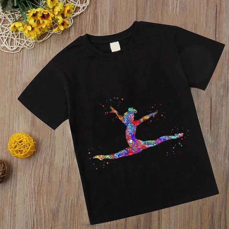 Children T Shirt Watercolor Gymnastics Kawaii Art Top Tee Fashion Kids Girl Tshirt