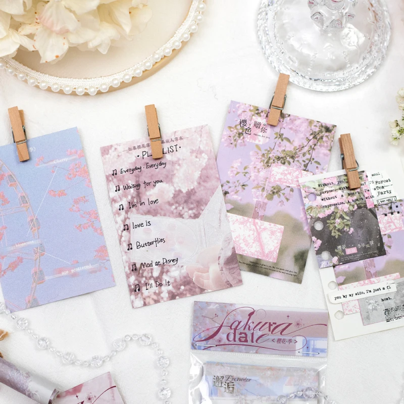 Journal GO 40pcs M5 Sakura Material Paper for Collage Junk Journal Scrapbooking Cherry Flower Diary Planner Floral Paper 4