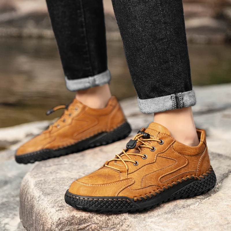 Handmade Business Men Shoes Casual Slip on Loafers Breathable Leather Shoes Men All-match Flats Fashion Moccasins Walking