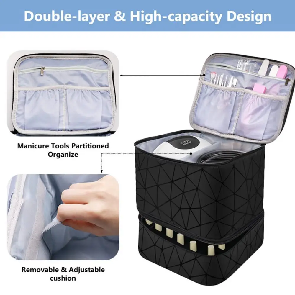 30 Grids Nail Organizer Makeup Bag Cosmetic Manicure Case Professional Double Layer Design Nail Polish Gel Handbag with Handle 5
