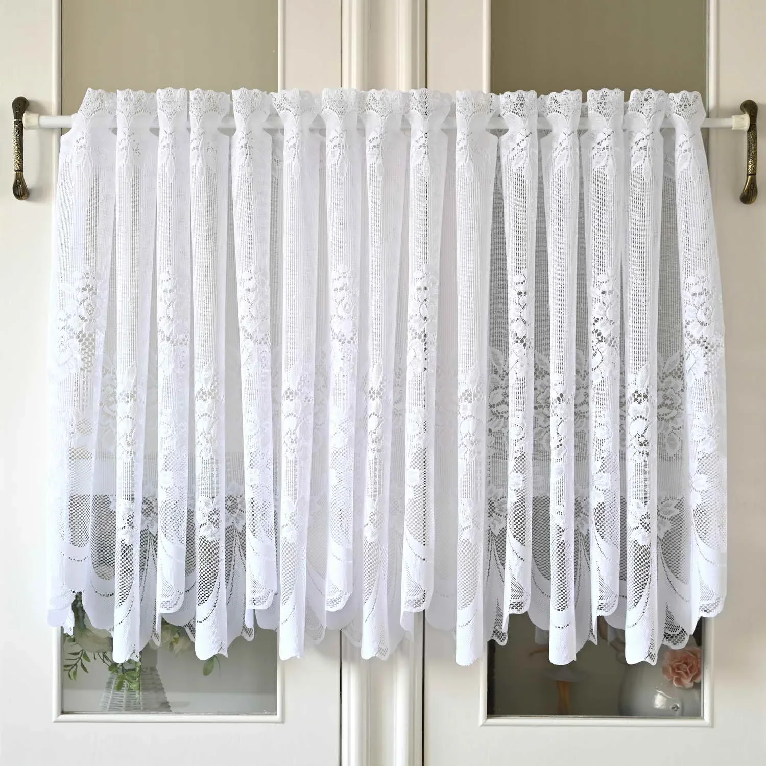 Korean small fresh white lace mesh sheer flower coffee half curtain door  kitchen bedroom window partition curtain drape QT030-40 - AliExpress, image size:1500x1500