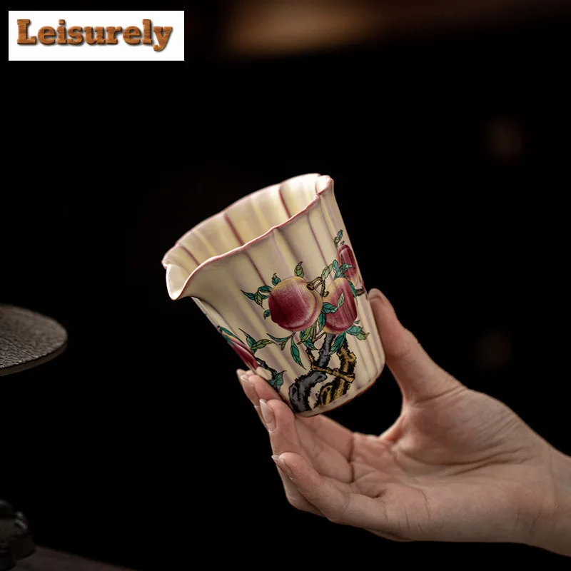 200ml Lard Jelly Ru Kiln Nine-petal Peach Blossom Mouth Tea Pitcher Tea Divider Cha Hai Dispenser Justice Cup Fair Mug Cafes