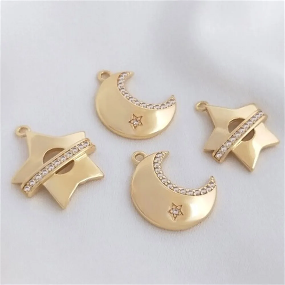 14K Gold-plated Micro-inlaid Zircon Moon Pendant Five-pointed Moon Pendant Diy Bracelet Necklace Jewelry Charms Pendant K378 apdgg 10 pcs fashion metal brass flower micro pave cz cylinder spacer beads for jewelry making diy charms fit copper accessories