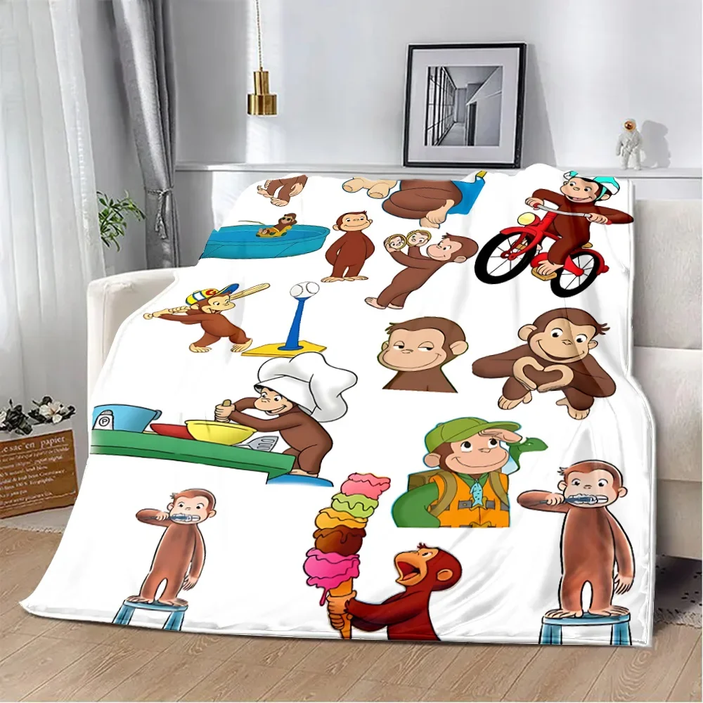 Cute Cartoon Curious George Printed Blanket Picnic Blankets Warm Blanket Soft and Comfortable Blanket Home Travel Birthday Gift 3