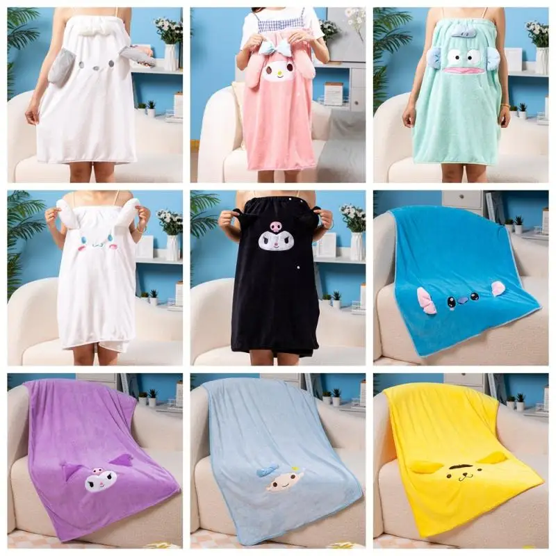 

Hello Kittys Bath Towel Sanrios Thicken Absorb Water Soft Big Towel Household Girl Bath Skirt Tube Top Wearable Wrap Skirt