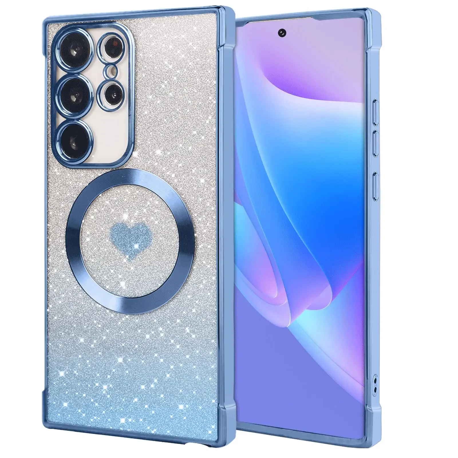 Rock Magnetic Gradient Glitter Love Case Per Samsung Galaxy S24 S23 S22 Ultra S21 Fe Cover Di Ricarica Wireless Trasparente Per 24 Plus