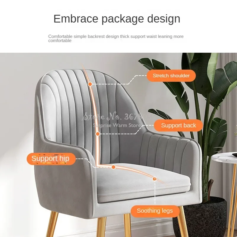 Dining Chair Light Luxury Makeup Chair Soft Backrest Seat Home Bedroom Stool Wrought Iron Dressing Chair Comfortable Dining Furniture