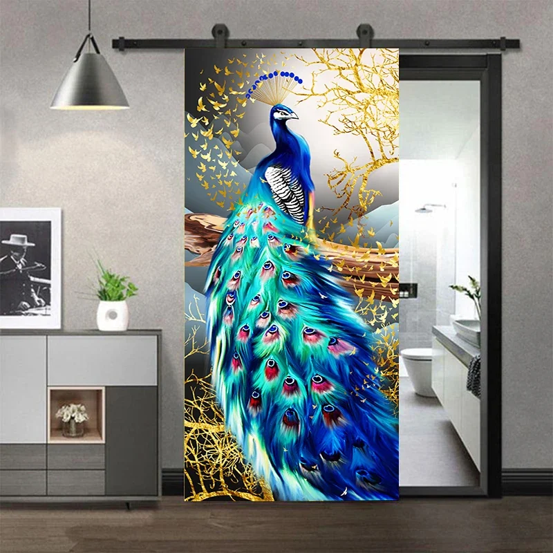 

Door Sticker Wallpaper Murals Peel and Stick Removable Vinyl Decals for Home Decor, 30.3" x 78.7" Peacock