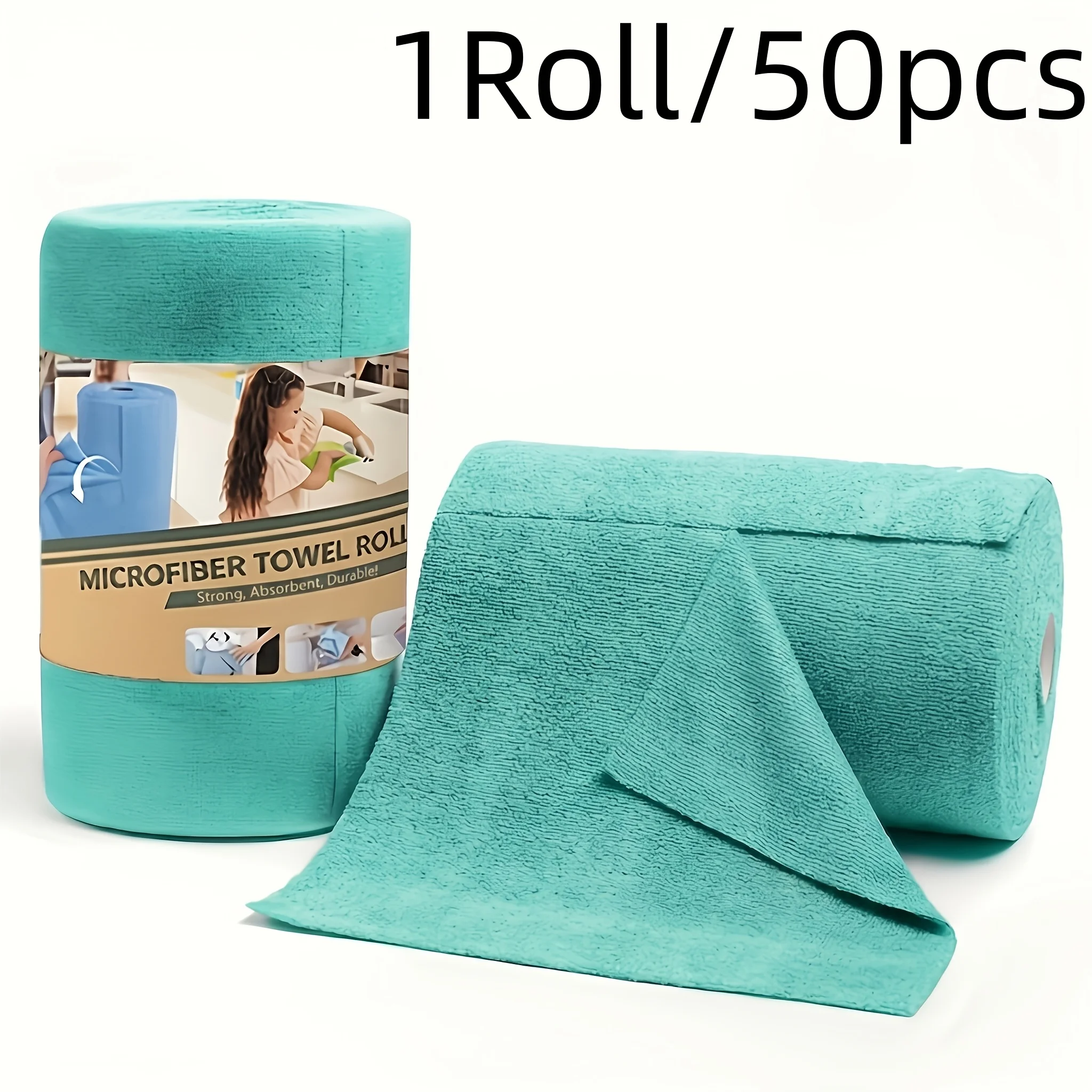 Large Reusable Fine Fiber Cleaning Cloth Roll – 50 Thick Towels for Kitchen, Windows, and Cars
