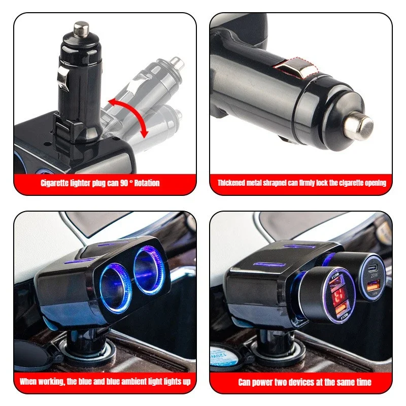 1 pz nuovo auto un punto due caricabatteria per auto accendisigari un punto due caricabatteria per auto multifunzionale può essere regolato a 90 gradi - Image 6