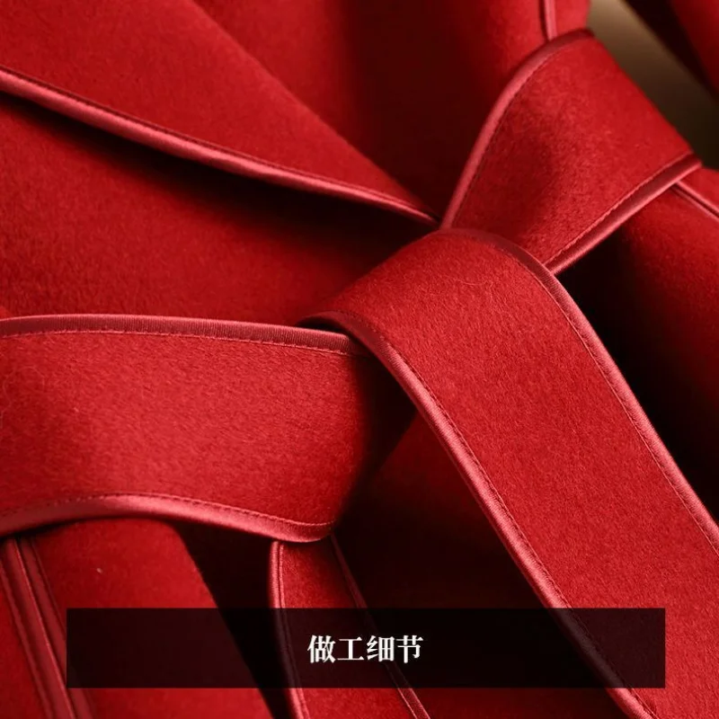 2023 Spring and Autumn New Double Sided Fleece Coat Medium Length Slim Fit and Slim Fleece Coat Trench Coat for Women