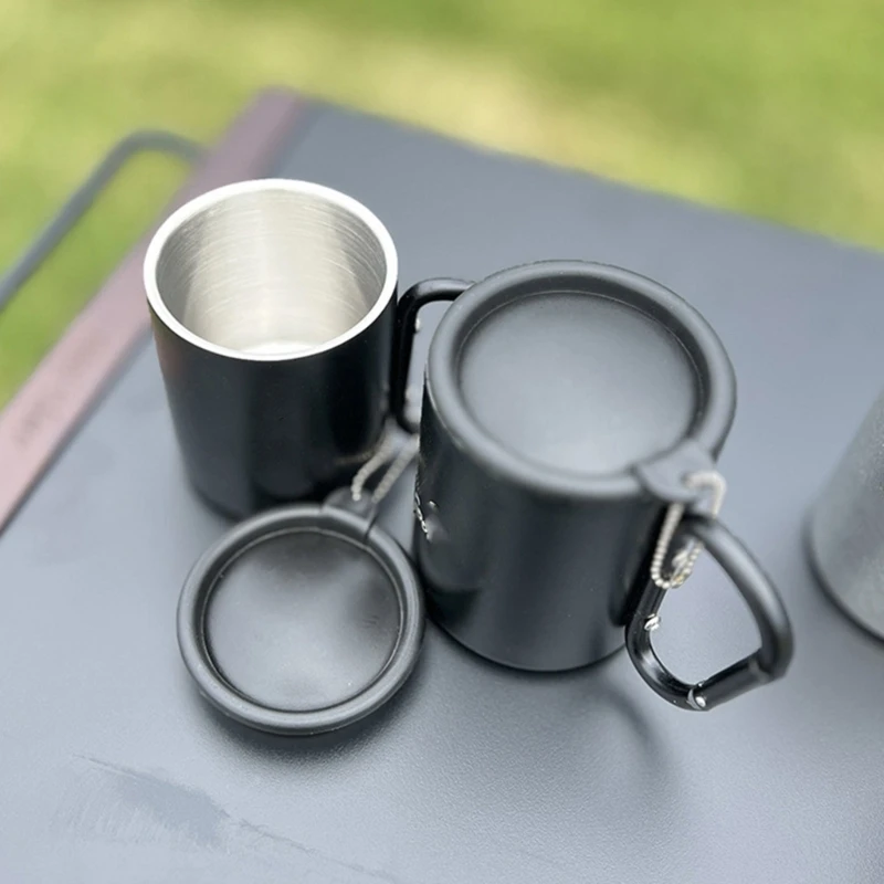 Portable Cups Portable Carabiner Hook Handle Mug with Lid Outdoor Travel Coffee Mug Camping Hiking Cup Lightweight Insulated
