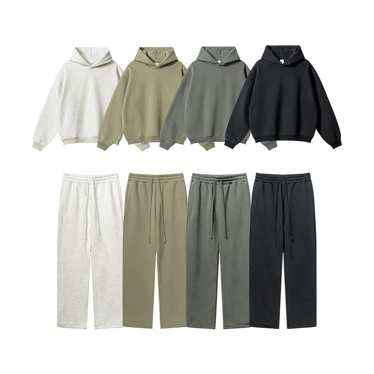 Custom LOGO2024 Autumn Winter 345G Heavy Loose Casual Fleece Thickened Sweater Sweatpants Men's Two-piece Set Zipper Pocket 4
