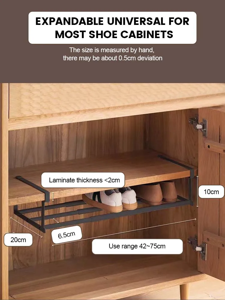 Expandable Cabinet Shelf – Stainless Steel Telescoping Shoe Rack, Hanging Organizer For Closet, Kitchen, 15-27” Adjustable, White (1 PC)