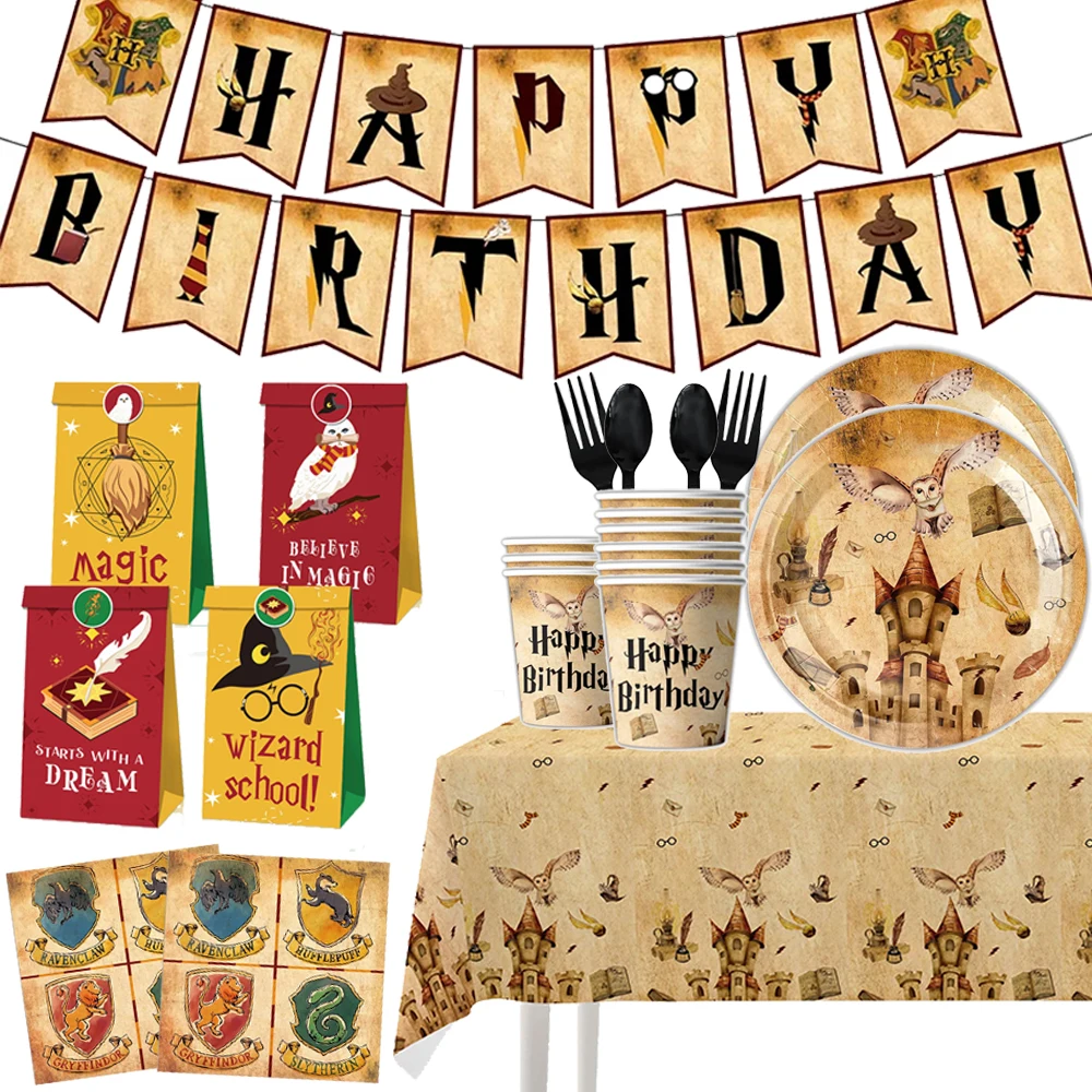 

Cartoon Academy Magic Theme Birthday Party Decorations Potters Disposable Tableware napkin Plate For Kids Baby Shower Supplies