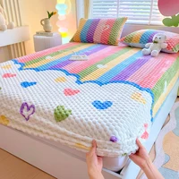 Warm Fitted Sheet Soft Velvet Bed Cover Double Bedsheet Winter Mattress Protector Bed Linen drap de lit (Pillowcase Need Order) 1