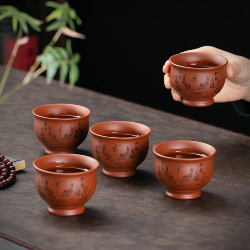 Chinese Yixing Purple Clay Teacup Coffee Cup Oolong Tea Handmade Boutique Tea Bowl Master Tea Cup Portable Personal Single Cup