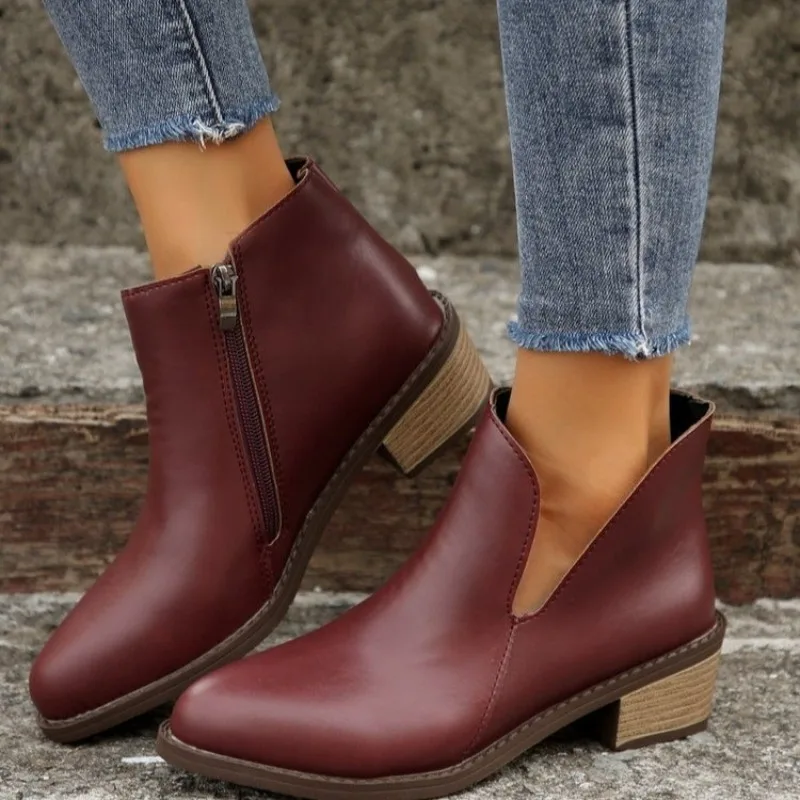 

Новинка 2023, женская обувь, модные женские ботинки, новые современные ботинки с боковой молнией, женские привлекательные ботильоны с острым носком и квадратным каблуком