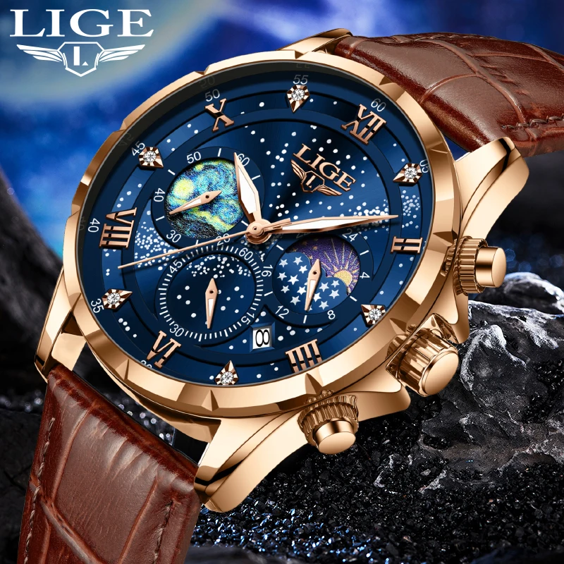 Garrulax Orologio da polso da uomo da 24 ore per affari, movimento al quarzo, impermeabile, cinghia