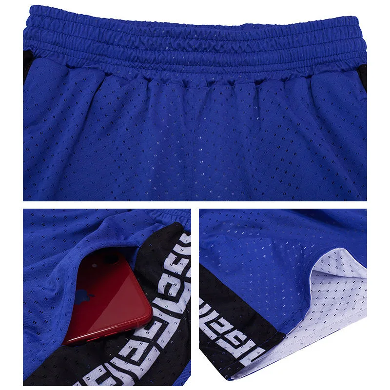 Men's Reversible Basketball Shorts with Pockets Two Face Wear Summer Sports Shorts 100% Polyester Dry Fit Holes Material Shorts