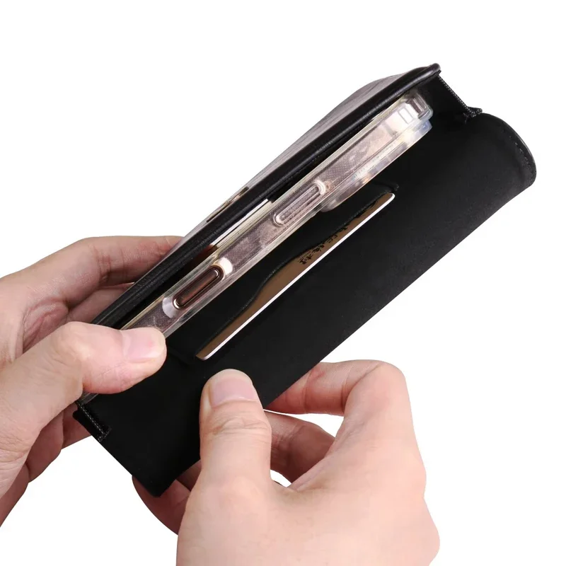 Leather Wallet Card Holder Phone Holster with Belt Clip