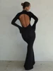 Autumn Winter Backless Sexy Party Club Black Bodycon Maxi Dresses Outfits for Women Long Sleeve Y2K Dress Vestido Streetwear New 1