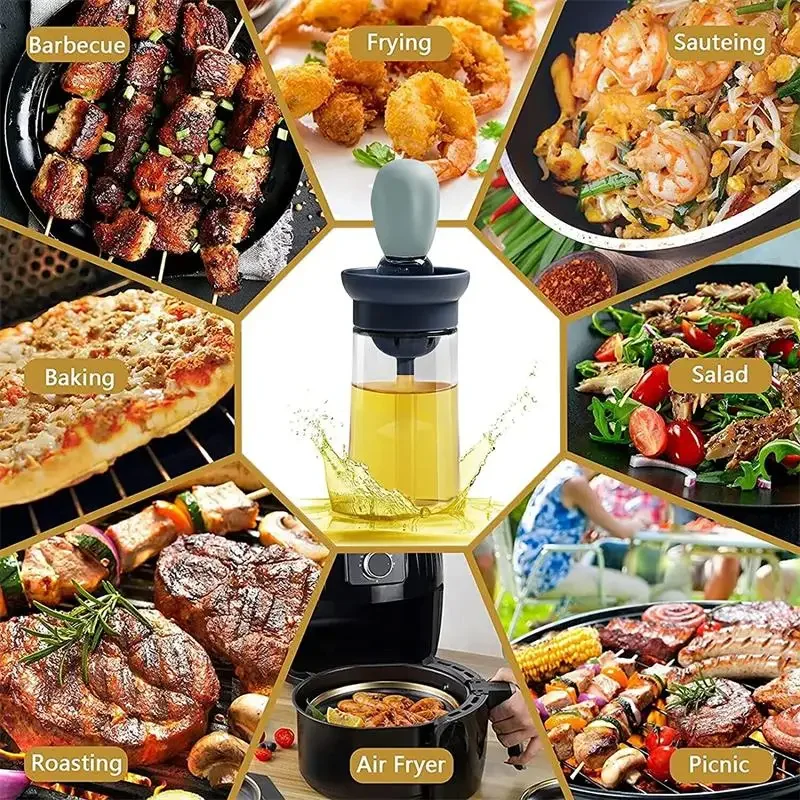 Oil Dispenser Bottle With Grill Brush 2 in 1 Silicone Dripper Measuring Oil Dispenser Bottle Kitchen Cooking Pouring Accessories