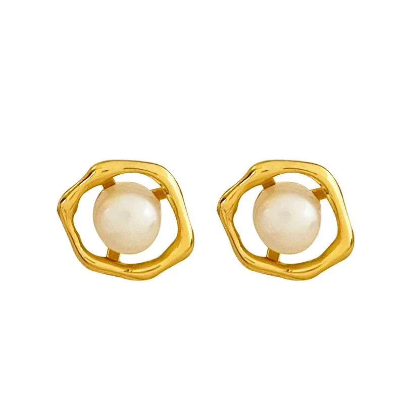 

Freshwater Pearl Earrings For Women Hollow Geometric Stud Eardrop 2023 Original Design Jewelry Teen Gift