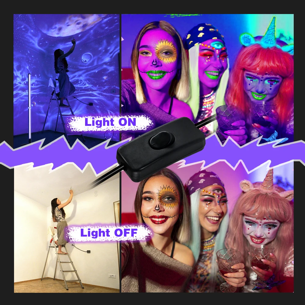 385-400nm UV LED Light Tube Fluorescent Ultraviolet Curing Floor Lamp Blacklight for Halloween Party Decor