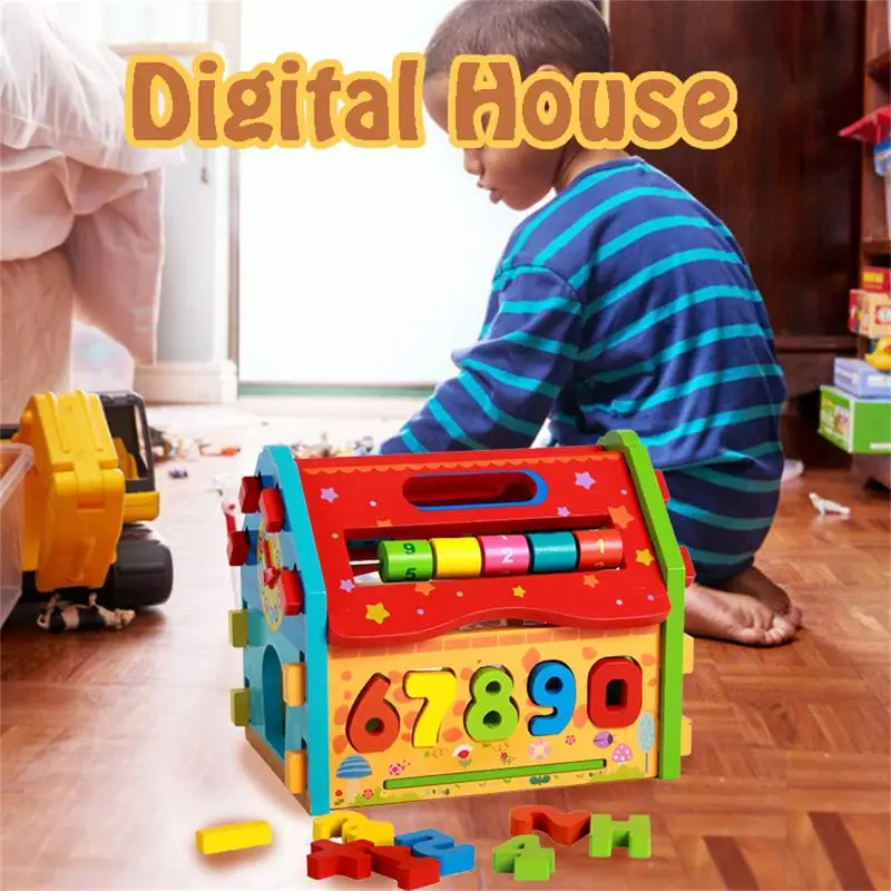 

Игрушечный домик Монтессори, обучающие игрушки для малышей, деревянный обучающий центр активности, подходящие блоки с цифрами, игра для детей, мальчиков и девочек