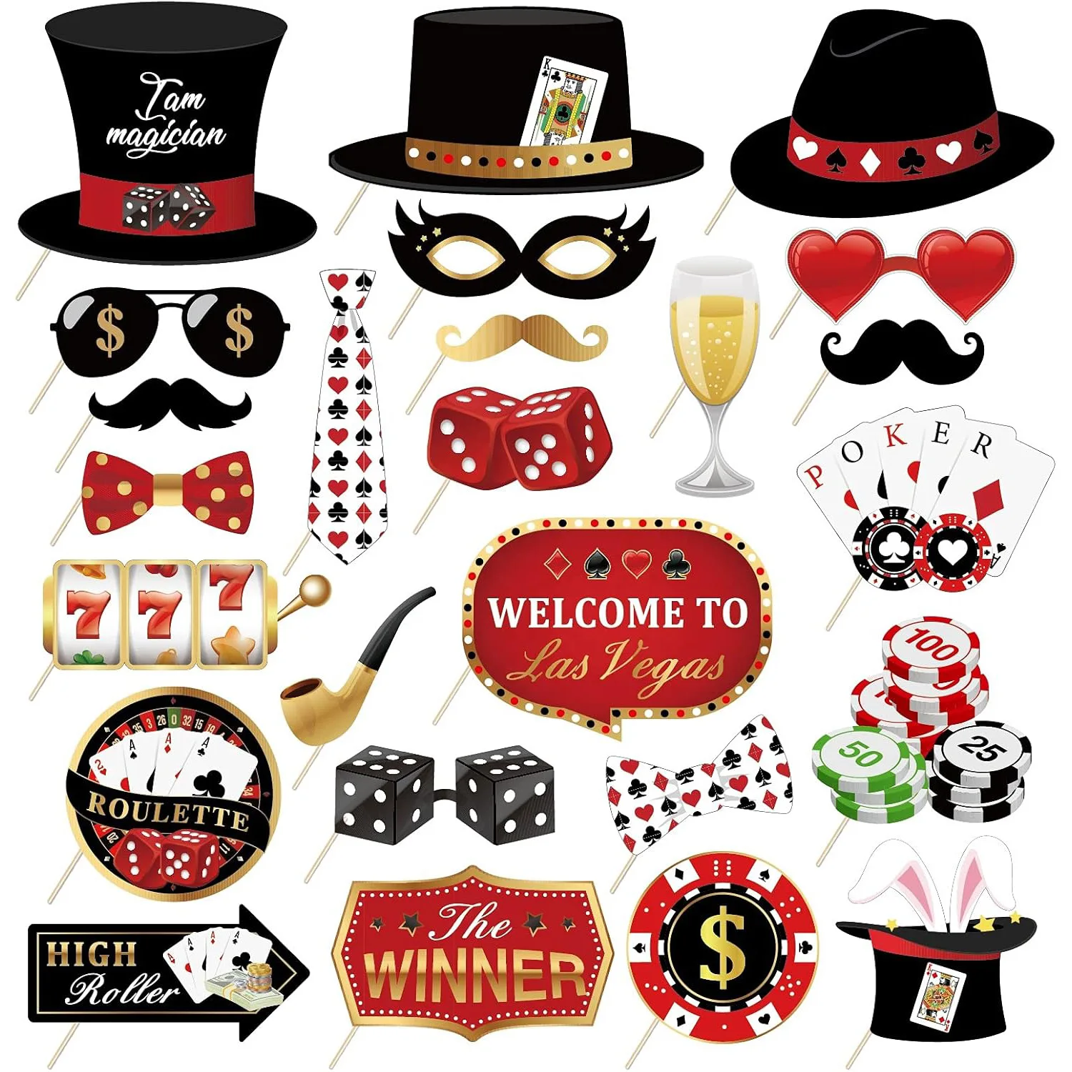 25 Teile/satz Las Vegas Casino Thema Photo Booth Requisiten Poker Kostüm Maske für Erwachsene Geburtstag Bachelorette Spiel Nacht Party Decor