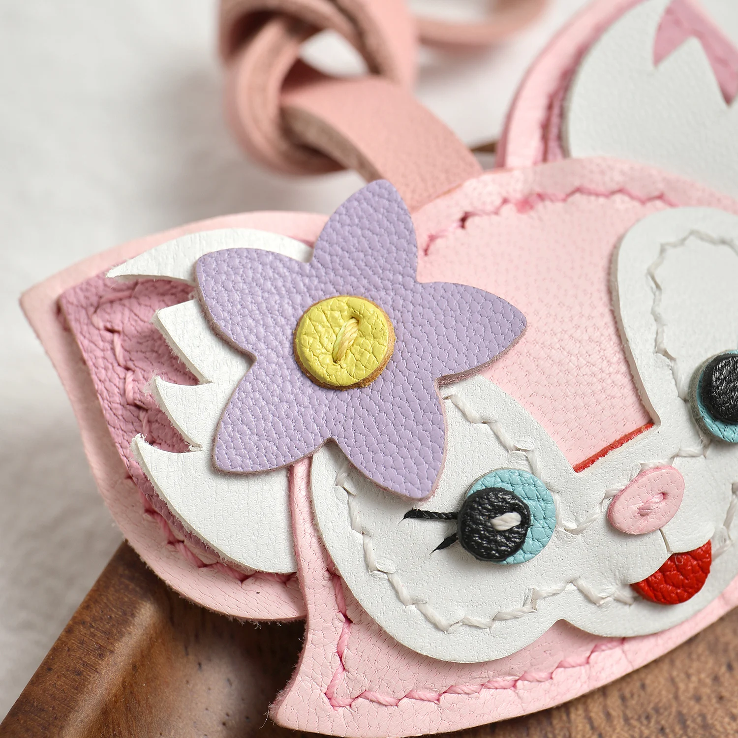 Fox shaped leather bag charm side profile