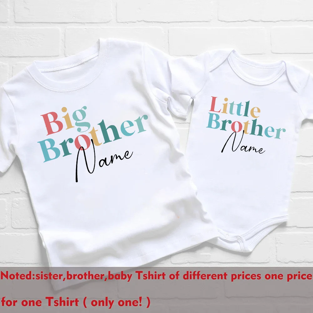 Personalized Big Brother Little Sister Matching Shirt Custom Name Sibling T-shirt Girls Boys Short Sleeve Tops Tee Baby Bodysuit 6
