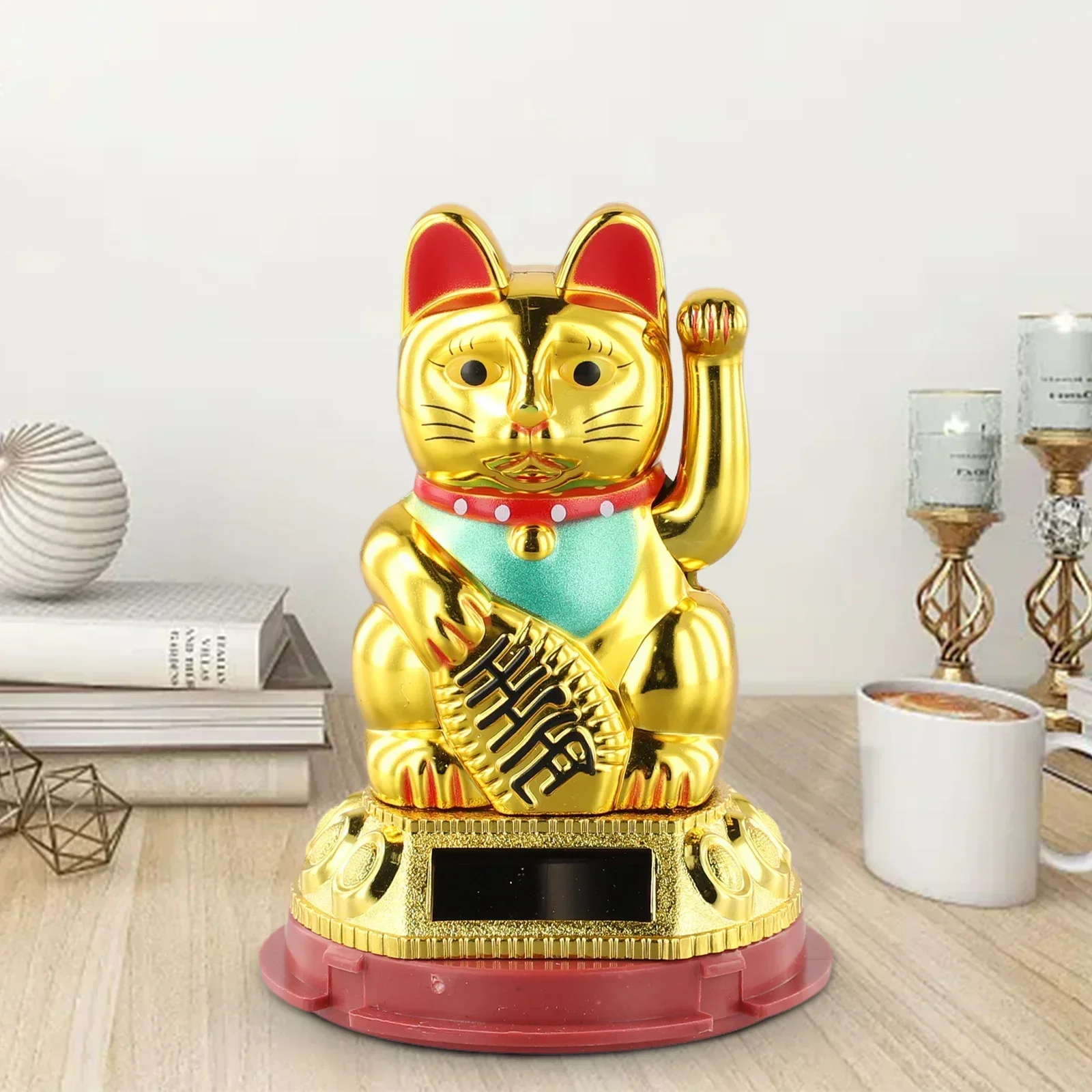 Eco Friendly Solar Waving Lucky Cat Ornament 1pcs Continuous Swinging Motion Enhances The Ambience Of Coffee Shops