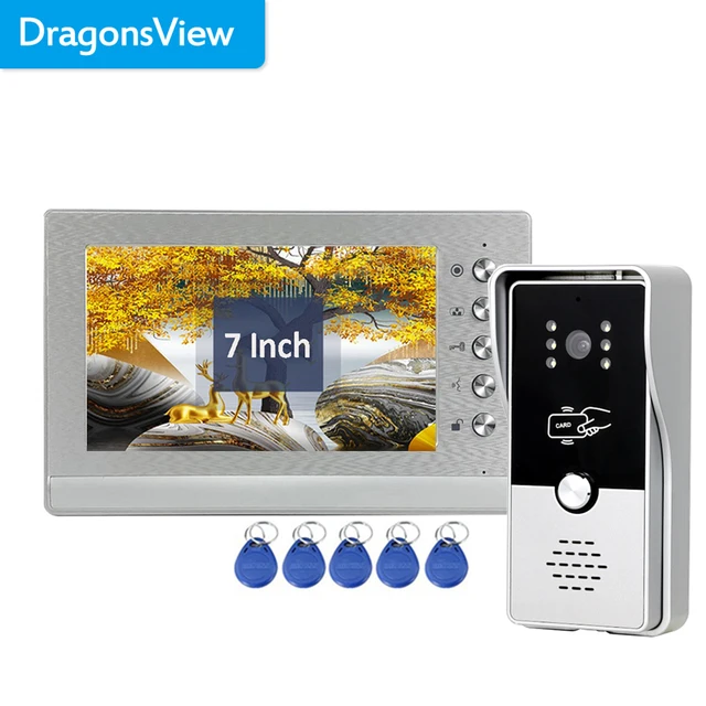Dragonsview 7 Inch Video Intercom for Home Video Doorbell Camera with RFID Card Multiple System  Unlock Talk Rainproof 4