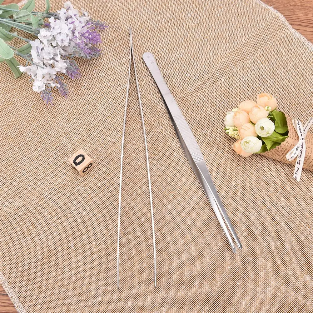 Stainless Steel Tweezers Large Lengthened Round Head With Anti-Slip Tooth  Dressing Tweezers Thickened And Stiffened Straight - AliExpress