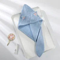 Bonnet de cheveux de chat mignon, serviette en microfibre pour cheveux longs, chapeau à séchage rapide, serviette de bain, forte absorbant l'eau, enveloppe pour femmes 6