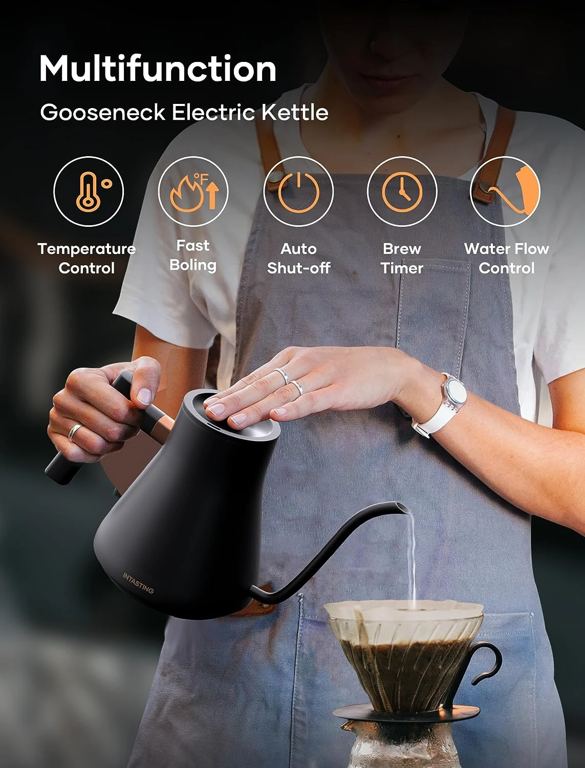  Gooseneck Electric Kettle, Temperature Variable Tea Kettle for  Coffee Tea Brewing, 0.9L Stainless Steel Electric Tea Kettle, Temperature  Holding, Built-in Stopwatch, LED Display: Home & Kitchen
