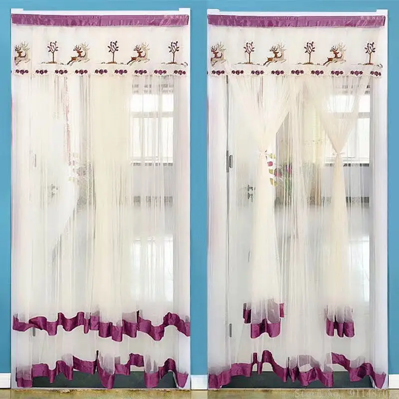 Home summer anti-mosquito curtain free punch lace partition curtain anti-fly and insect-proof kitchen bedroom decor door curtain