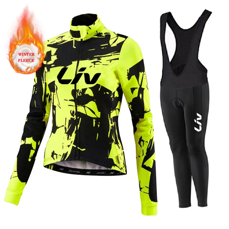 Liv Women Team Winter Fleece Long Sleeve Cycling Jersey Set Mountian Bicycle Clothes Wear Ropa Ciclismo Racing Bike Jersey Suit 2