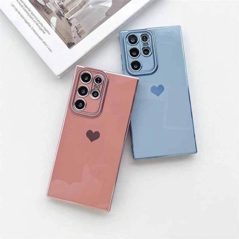 Coque de téléphone plaquée cœur d'amour pour Samsung Galaxy S25 S24 S23 S22 S21 Plus Ultra S20 FE Silicone souple TPU antichoc couverture arrière_voghion.com