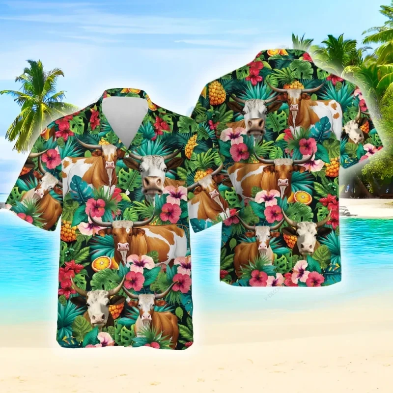 thumbnail image 1 of Camisas casuales con estampado 3D de anime de vaca hawaiana para hombre, ropa de moda de manga corta, disfraces, blusas de gran tamaño, camisas y blusas para hombre, 1 of 5