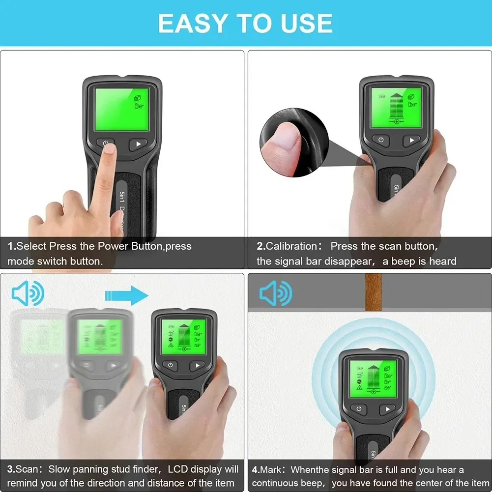 5in1 Wall Stud Detector LCD Display Multifunctional Handheld Wood AC Wire Cable Metal Detector Electric Wall Finder SC