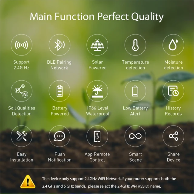 Tuya Smart WiFi Soil Sensor Solar Powered Planting Temperature and Humidity Meter IP66 Wireless Soil Tester Turf Gardening 2