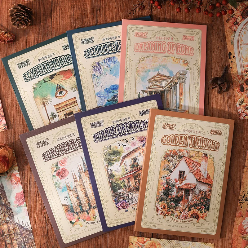 Mr. Paper World 경치 좋은 장소 재료 종이 스티커 30 매/팩 풍경 고품질 스티커 재료 팩 홈 인테리어