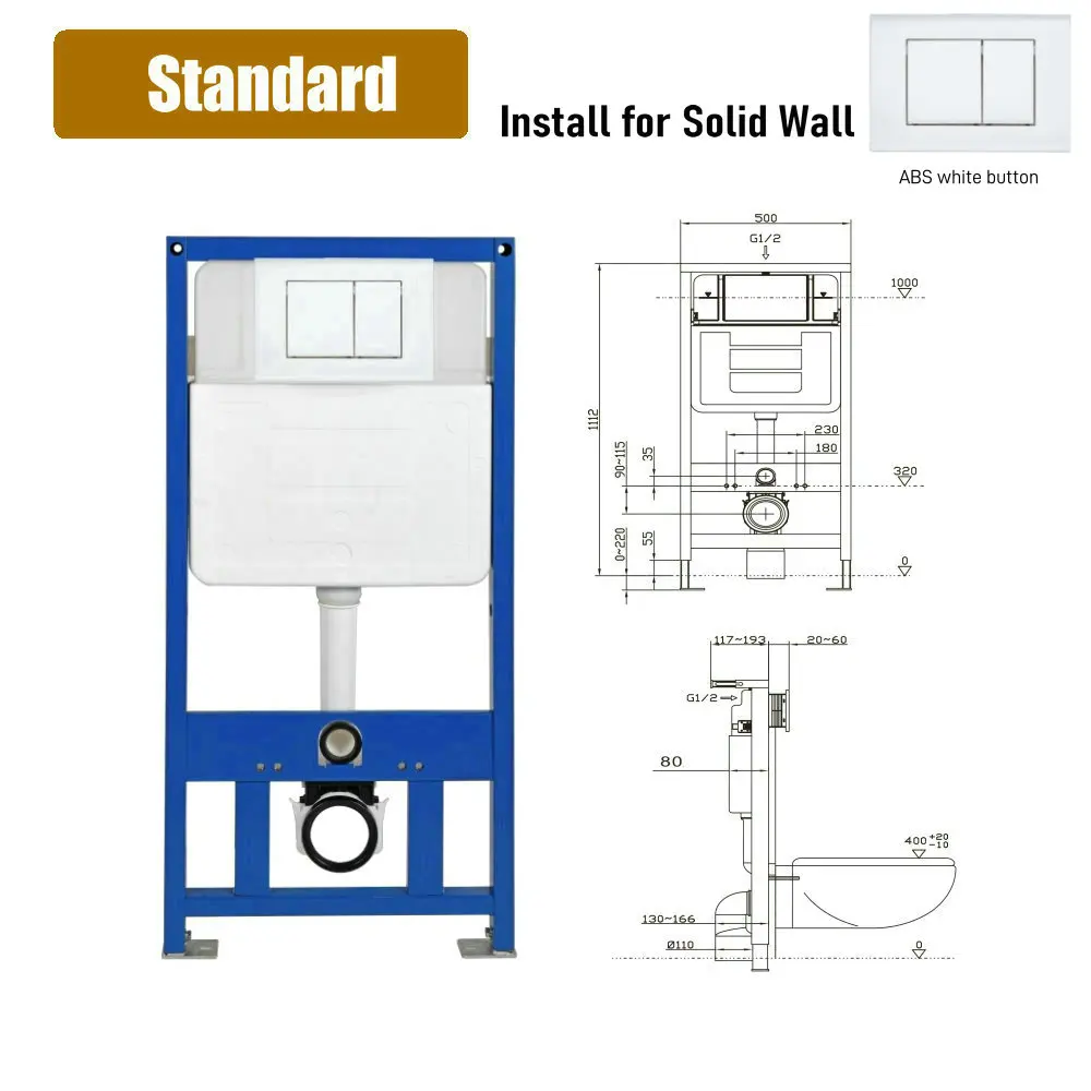 MAEBOW Multi Style Bathroom Wall Hang Toilet In Wall Hidden Water Tank Durable Cistern With Rack and White Flushing Button Set