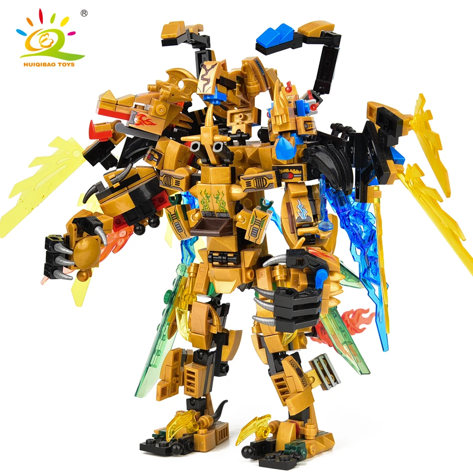 HUIQIBAO 727PCS Gold Ninja Mecha Model Building Blocks in